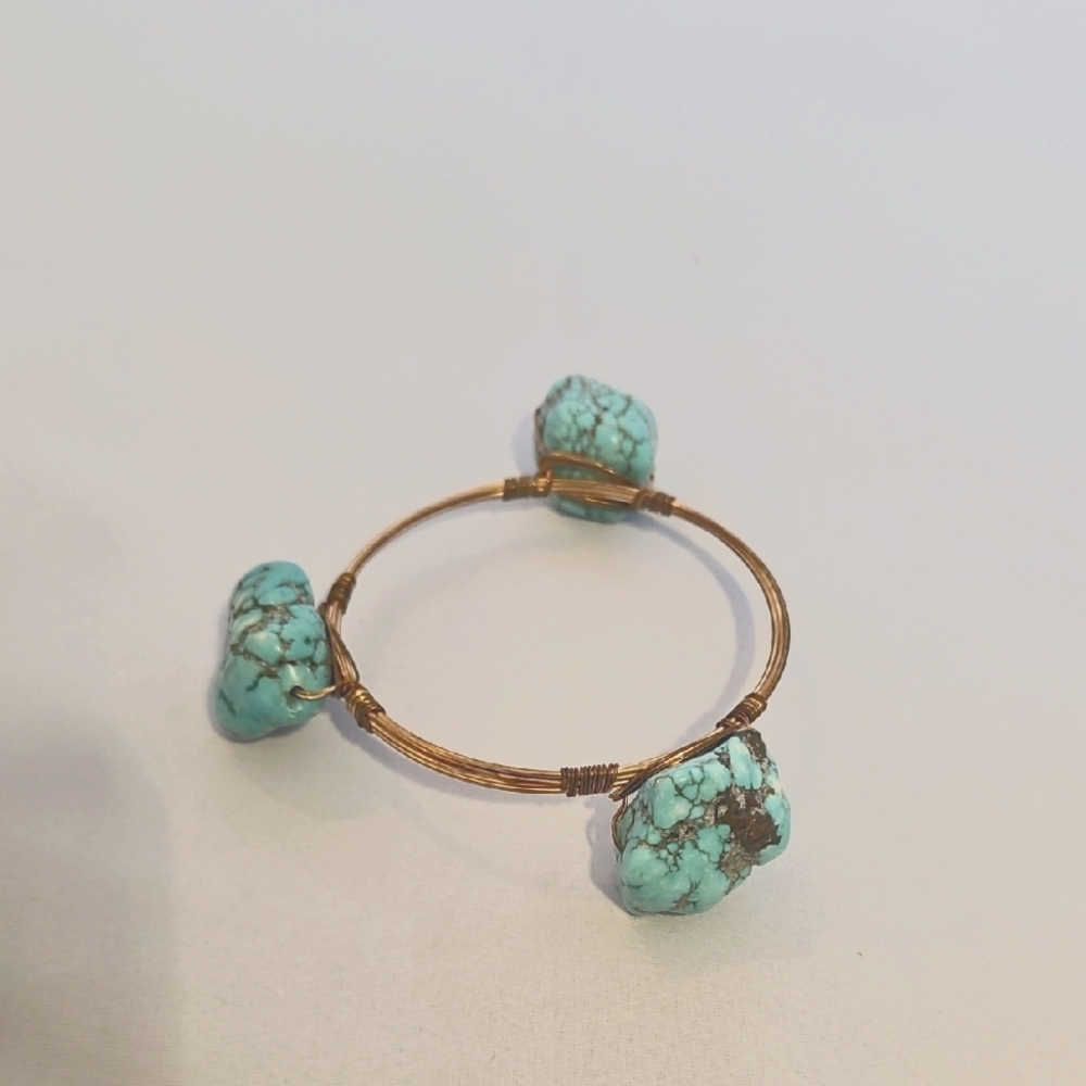 Flora & Oak Handmade Raw Turquise Blue Stones and Gold Wrap Bracelet